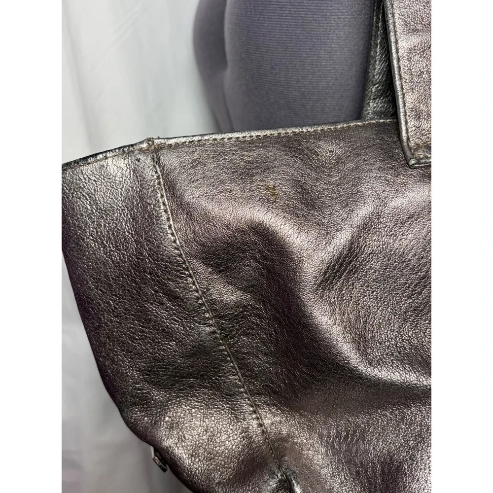 Vtg Y2K Shih Metallic Silver Leather Bag Cyberpunk Goth Punk Rock Grunge STAINED